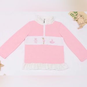 Pullover jacket dance 1/4 zip sweatshirt toddler girl ballet embroidered smocked